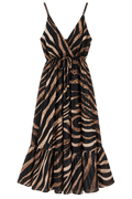 Front view of Black and Beige EU Tiger Pattern maxi dress