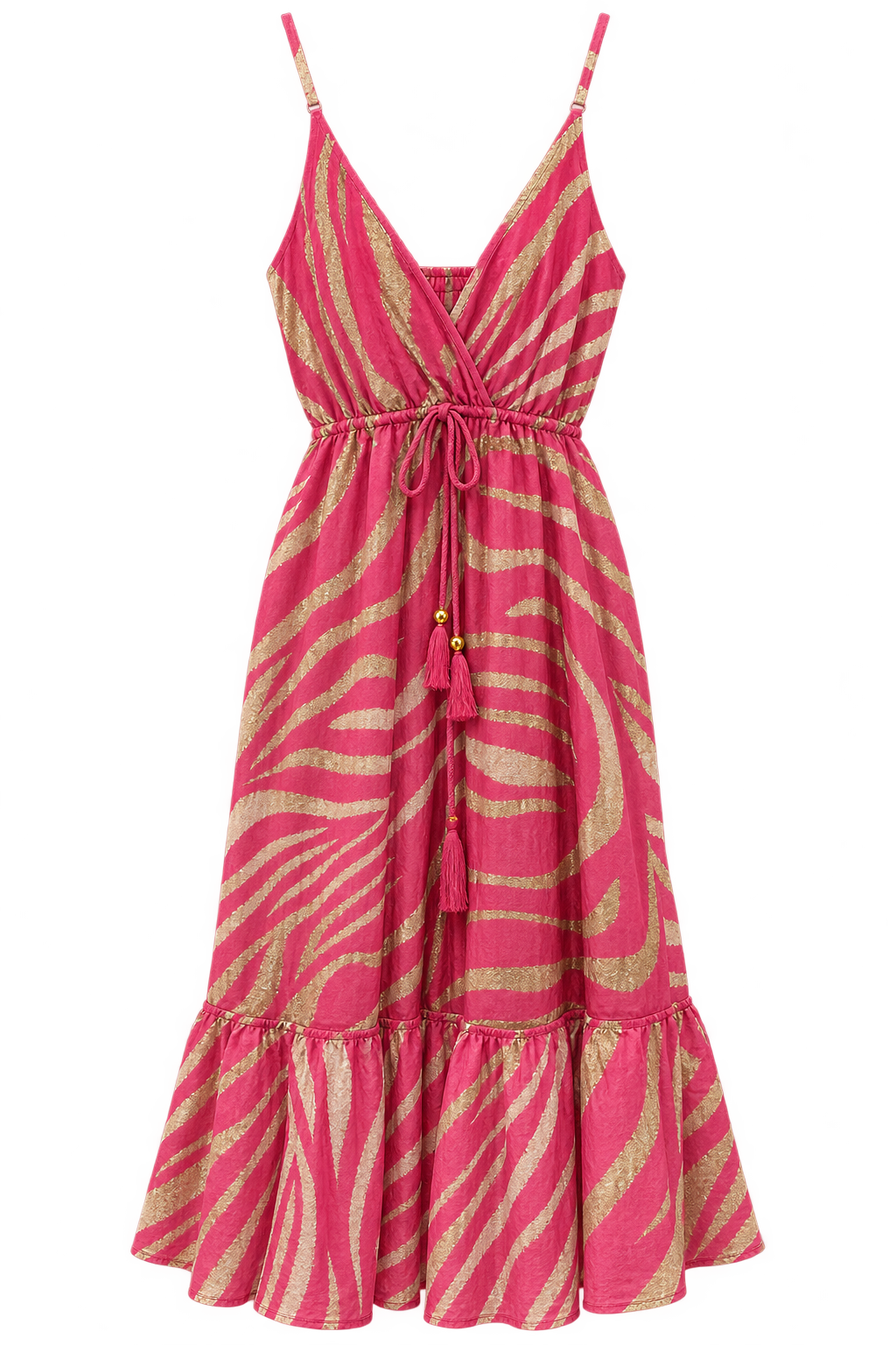 Front view of Rose and Beige EU Tiger Pattern maxi dress