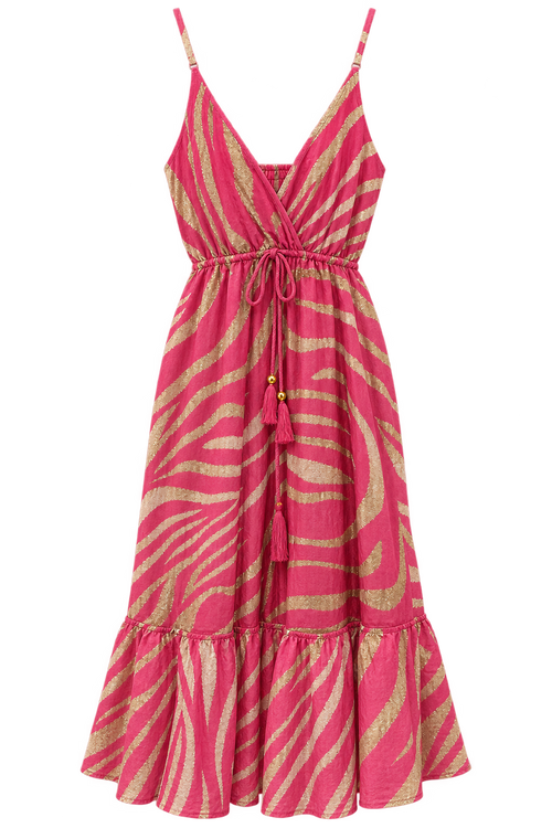 Front view of Rose and Beige EU Tiger Pattern maxi dress