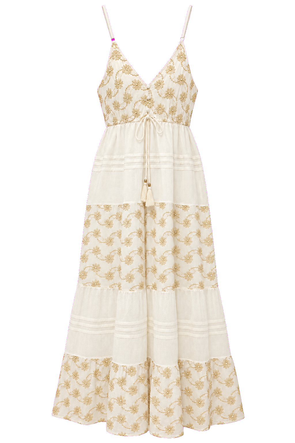Gold Embroidered Organic Cotton Dress - Ivory