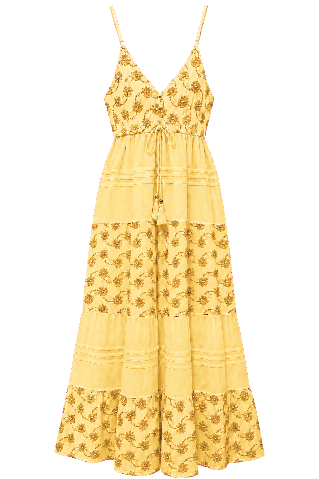 Gold Embroidered Organic Cotton Dress - Yellow front view
