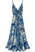 EU Nautical Maxi Dress Blue & Beige front view