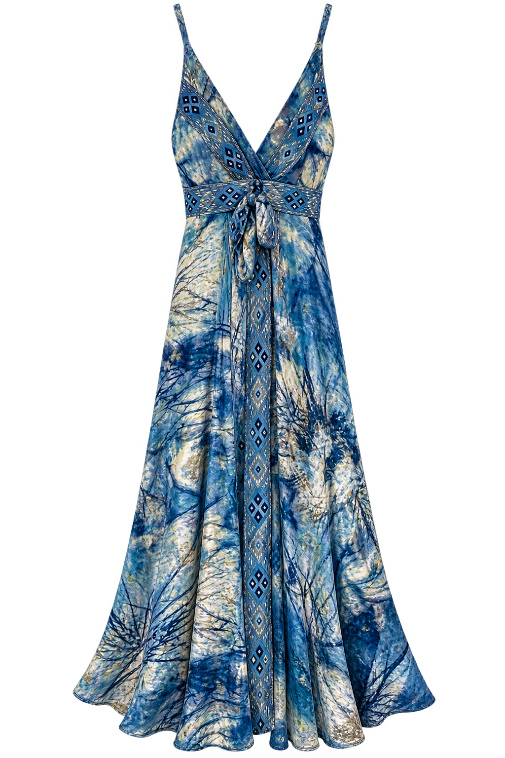 EU Nautical Maxi Dress Blue & Beige front view
