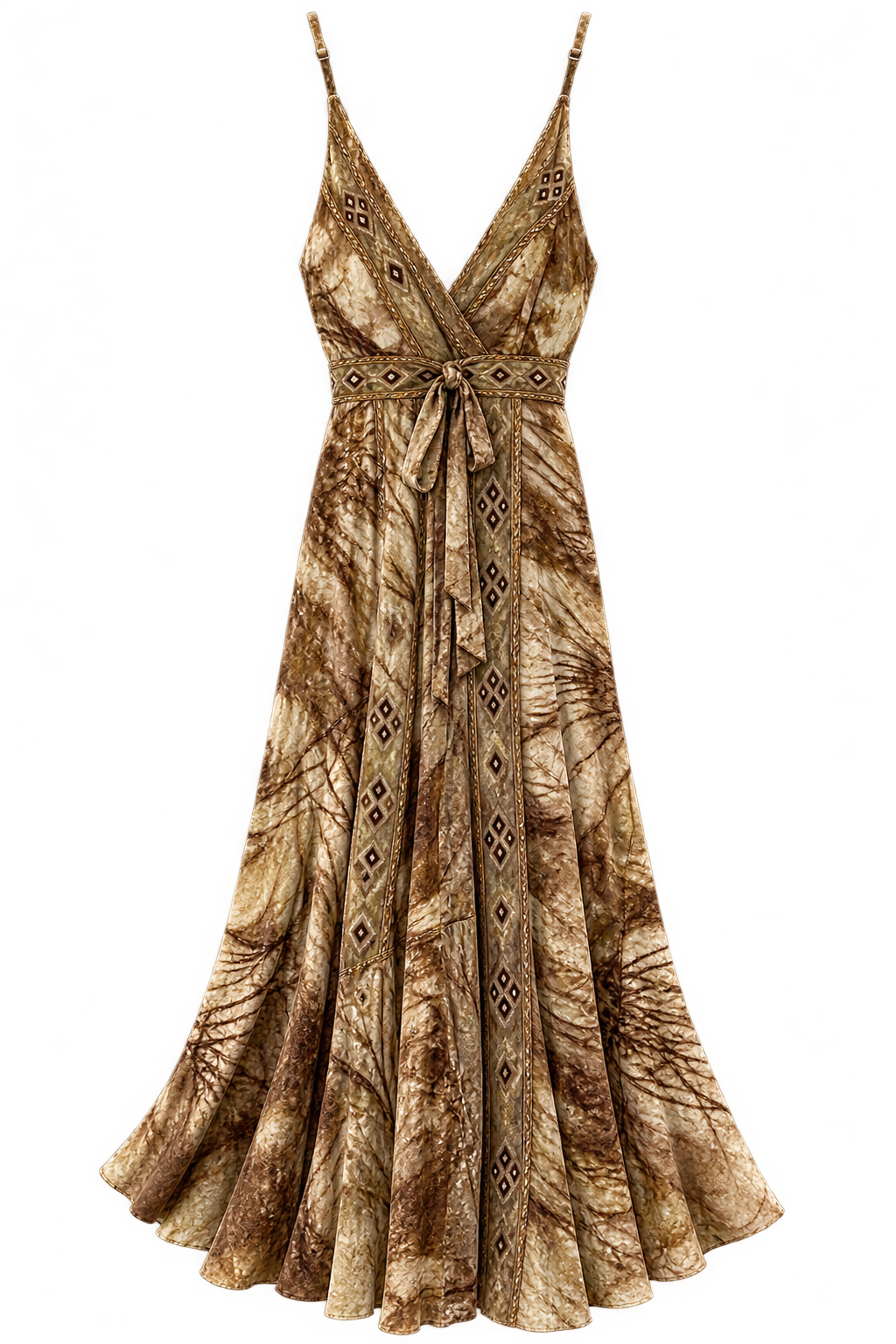 EU Nautical Maxi Dress Brown & Beige front view