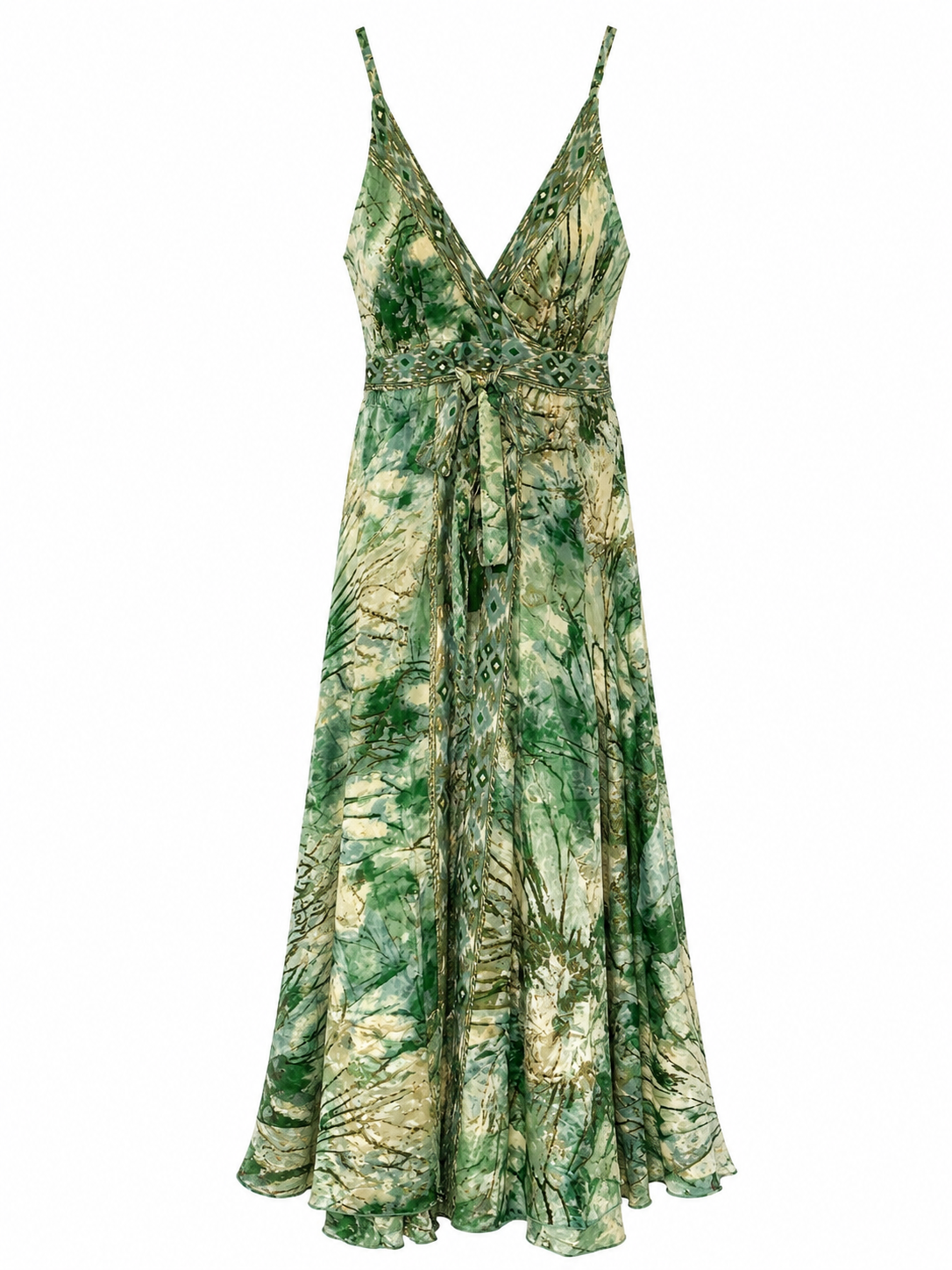 EU Nautical Maxi Dress Green & Beige front view