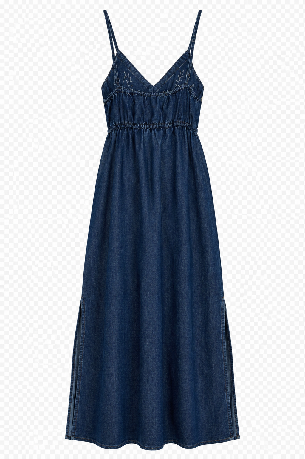 Denim Flower Maxi Dress back view