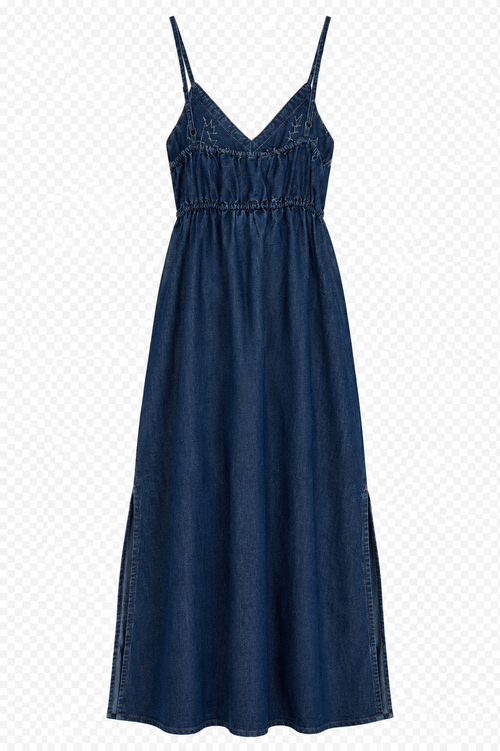 Denim Flower Maxi Dress back view